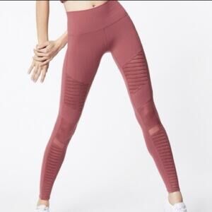 Alo Yoga Earth Pink Moto Mesh High Rise Ankle Leggings Size Small